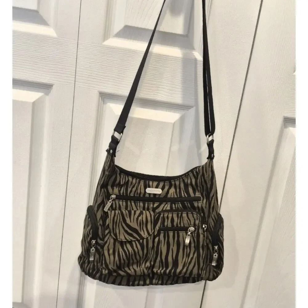 Baggallini Everywhere Zebra Print Bag Crossbody Travel Purse Nylon Multi-Pocket